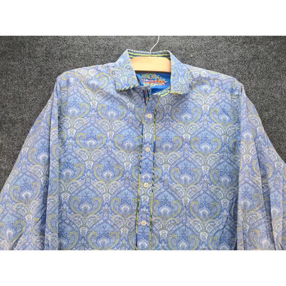 Robert Graham Mens Button Up Dress Shirt Size M Blue Paisley Print Silk Trim - Picture 6 of 13